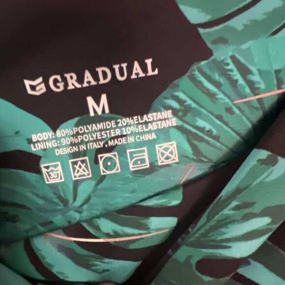 Gradual Shorts Adult M Green Black Leaf Plants Brief Lined Active Stretch Swim - Picture 4 of 10